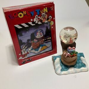 1996 Vintage Bugs Bunny Novelty Waterball Figurine Combo. NIB. Santa Rooftop.